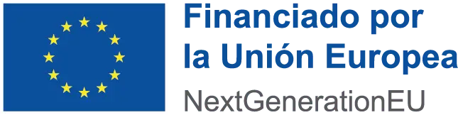Logotipo de NextGenerationEU que indica financiación por la Unión Europea, con fondo azul y estrellas amarillas.