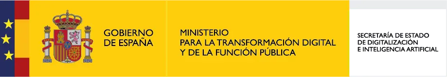 Bandera de España con el escudo nacional, acompañada del texto "Gobierno de España", "Ministerio para la Transformación Digital y de la Función Pública" y "Secretaría de Estado de Digitalización e Inteligencia Artificial".